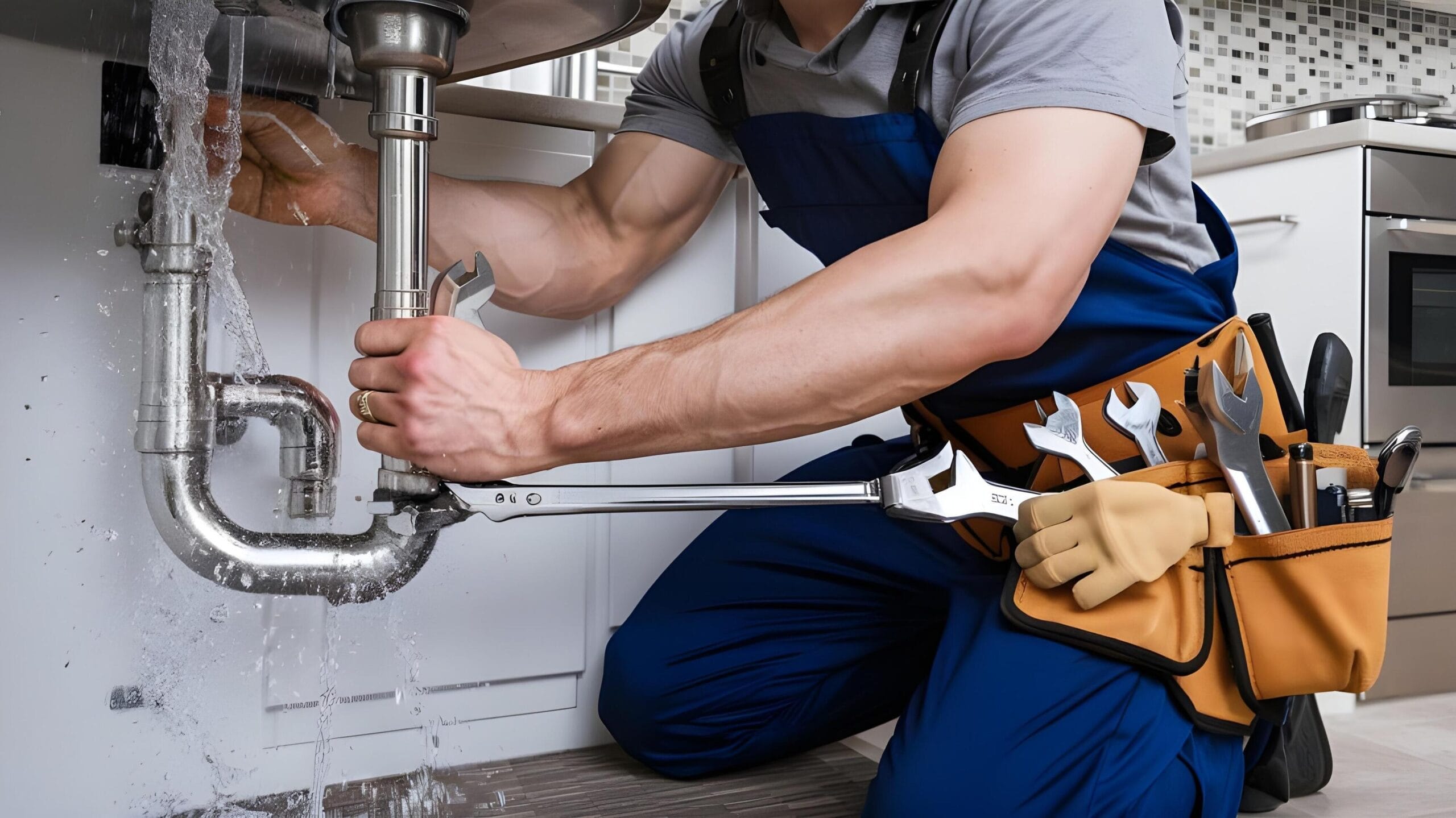 Plumber tightening a residential plumbing pipe in Cartersville