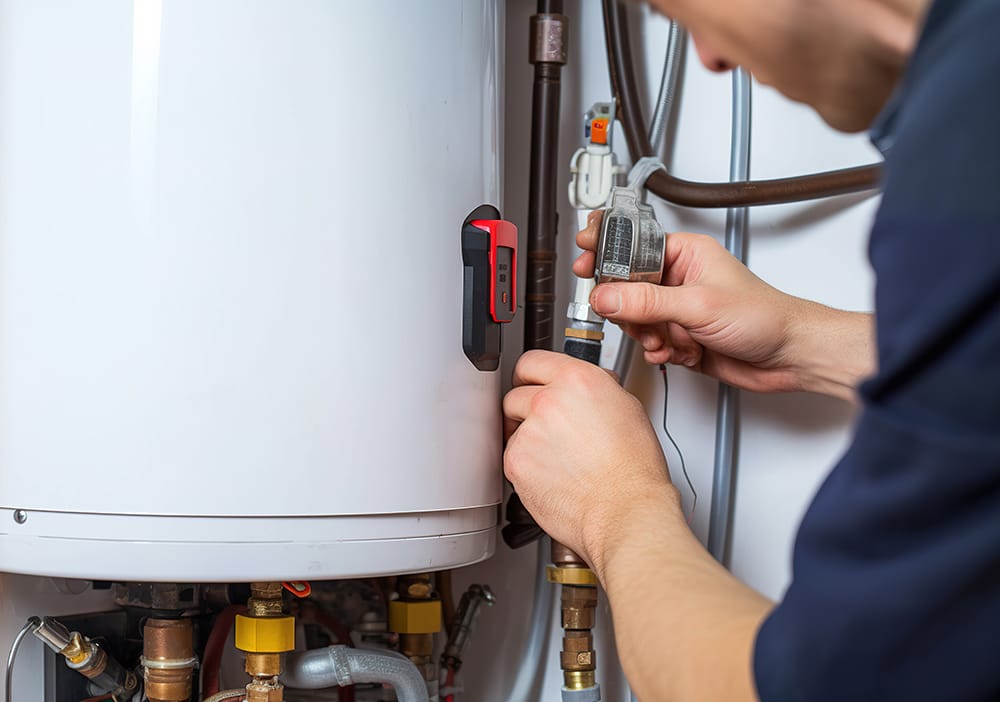 Technician repairing pipes connected to a water heater in Cartersville